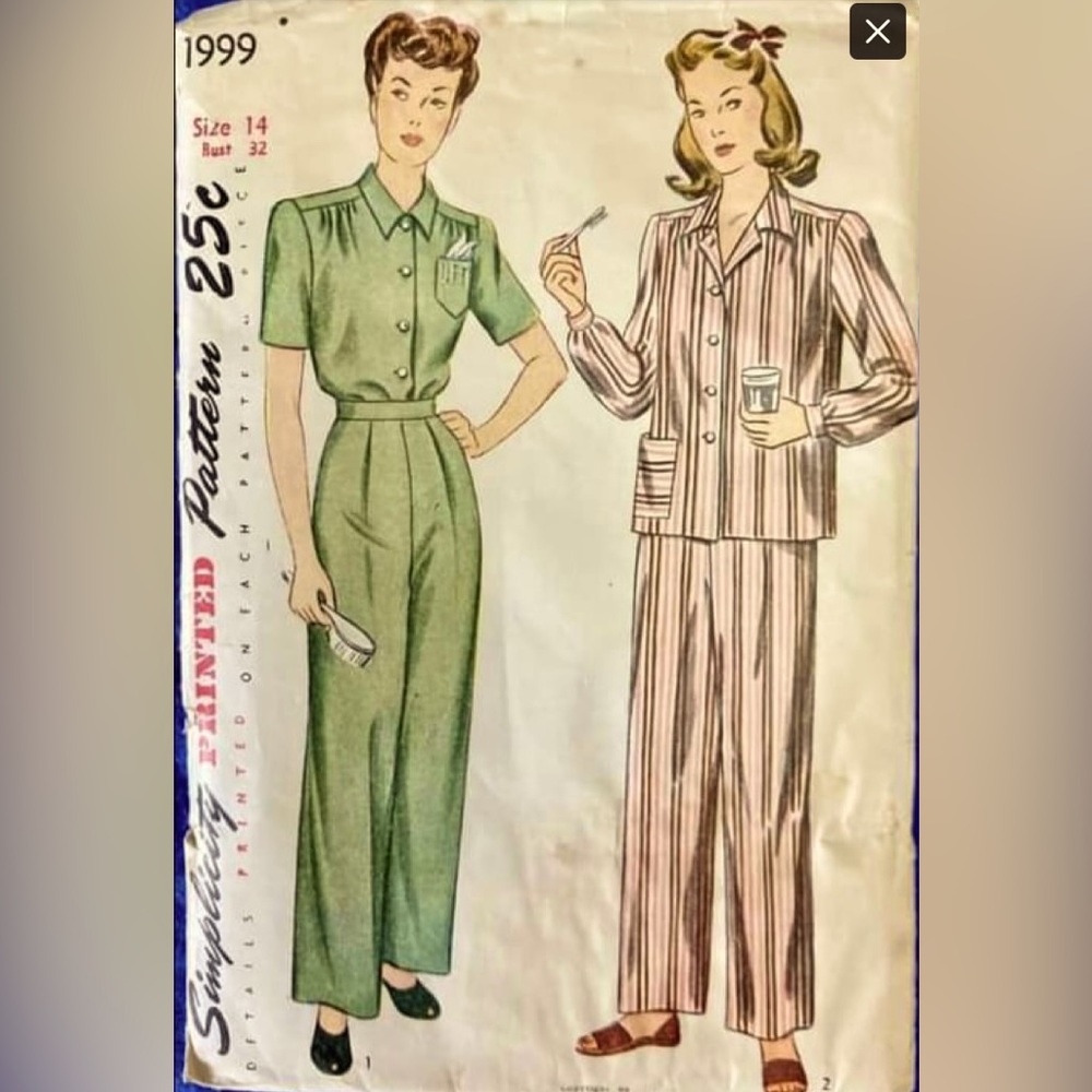Vintage 1947 Pajamas Sewing Pattern not for sale